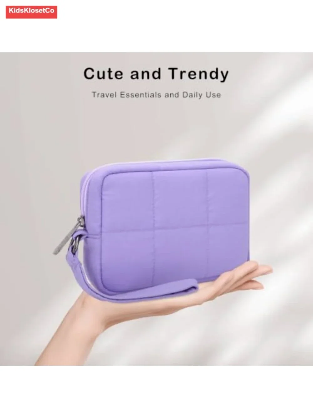 Quilted Nylon Wristlet Pouch Women's Travel Makeup Bag
